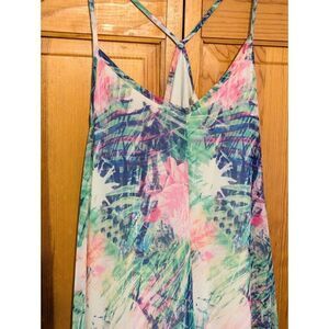 Pink & Green Trapeze‎ Maxi Dress Small Resort